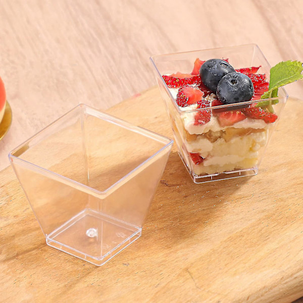 6 cl Mini Dessertkoppar För Fest Pudding Frukt Glass - koppar med skedar - cups with spoons - 100pcs