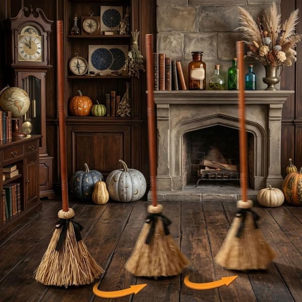 37.4\" Moving Witch Broom, Sound Activated Witch Broom, Witch Broom Halloween Decoration, Animated Magic Broom with Touch Activated Movement