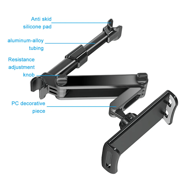 Foldbar bil nakkestøtte telefon/iPad holder 360° drejelig