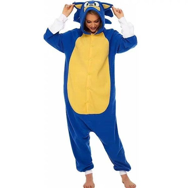 Sonic-pyjamat aikuisille, sarjakuva-kotivaatteet, eläinpyjamat, lämmin sininen Sonic Blue Sonic Blue Sonic M