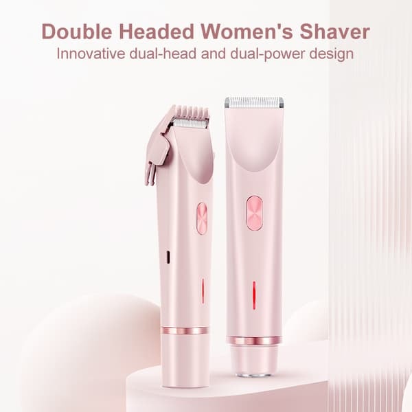 2-i-1 Bikini Trimmer Elektrisk Barbermaskine til Kvinder, Vandtæt, Hårfjerning til Barbering af Ben, Arme, Armhuler, Ansigt Pink，Dobbelt Hoved, Type-C pink