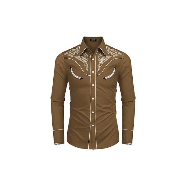 Miesten Western Cowboy -paita, rento, pitkähihainen, napitettava, ruskea{HH} brown 3XL