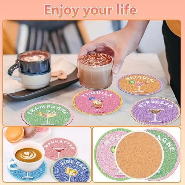Joulun timanttimaalauslasinalussarja, tee-se-itse kimaltelevat lasinaluset metallitelineellä 844