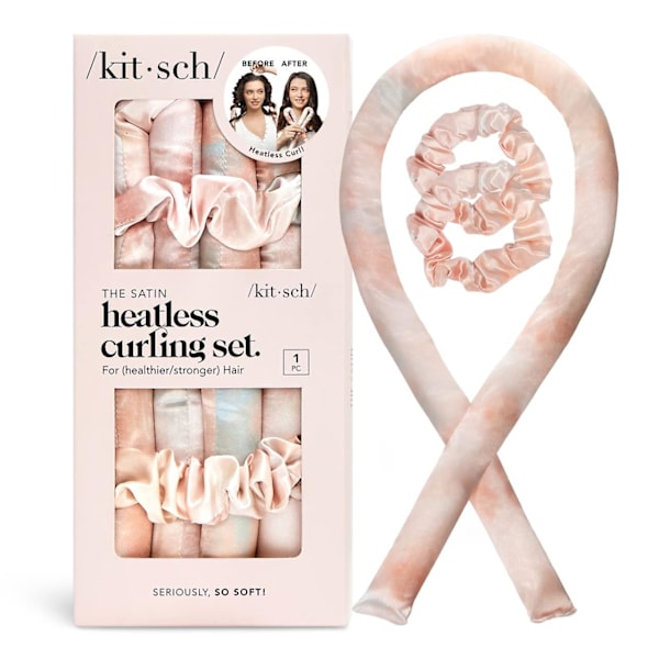 Kitsch Satin Heatless Curling Set - Lämpöä vaatimattomat hiusrullat kiharoille | Lämpöä vaatimattomat hiusrullat & kuumarullan | Hiusrullia nukuttaessa | Lämpöä vaatimattomat kiharat Sunset