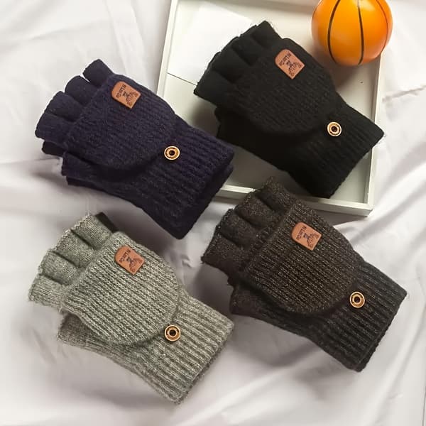 1 par cashmere clamshell-handsker til mænd og kvinder - varme strikkede halvfinger-touchscreen-handsker med elastisk pasform, maskinvaskbare, ideelle til cykling Deep Gray