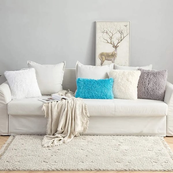 Set med 2 Ljusblå Fuskpäls Kuddfodral, 43x43CM, Supermjuka Dekorativa Prydnadskuddar för Soffa