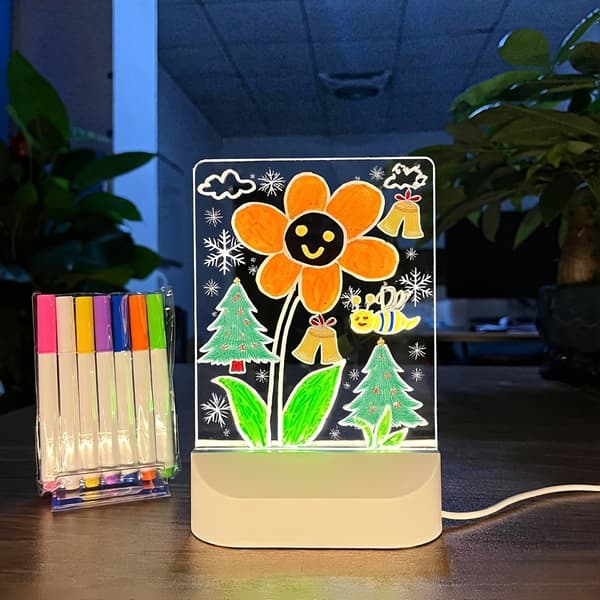 LED Memotavle med 7 Penner USB Nattlys Gave Style A With 1 Pen