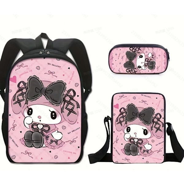 Tecknad Kuromi tredelat set Cinnamon dog KT katt tecknad grund- och gymnasieelever skolväska barnryggsäck 26 Three piece set