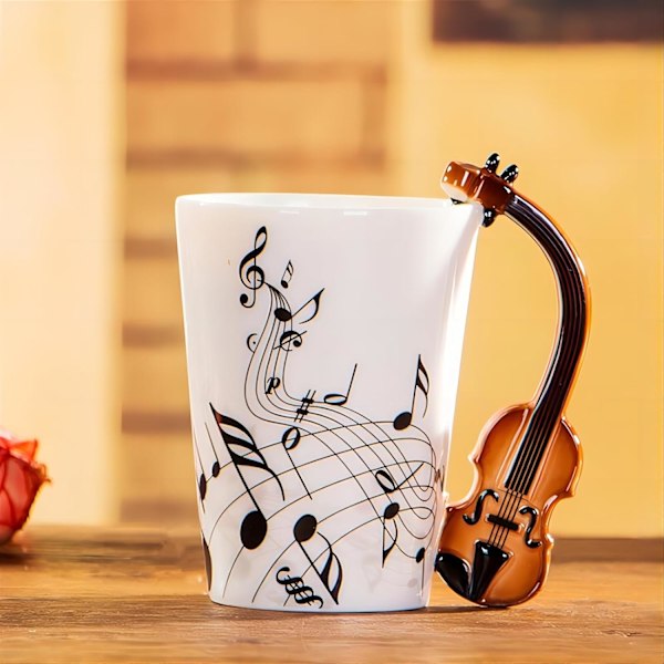 8.5oz Kreativ Musikk Krus Fiolin Stil Keramisk Kopp Kaffe Te Melk Kaffekrus Med Håndtak Kaffekopper Nye Gaver Violin