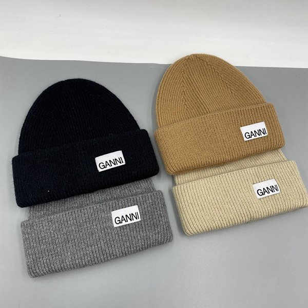 Strikket Ganni Vinterlue for Menn og Kvinner - Varmt Lue med Mansjetter, Elastisk Strikket Lue, Hatt Khaki