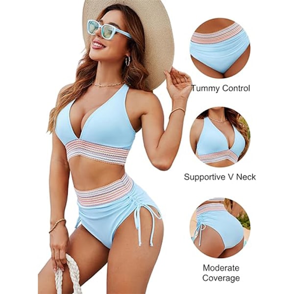 Højtaljet bikini sæt til kvinder med mavekontrol lyseblå{HH} light blue M