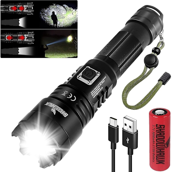 Ultrastærk LED-lommelygte, 10000 lumen genopladelig lommelygte, Xhp70.2 taktisk lommelygte, Ip67 vandtæt