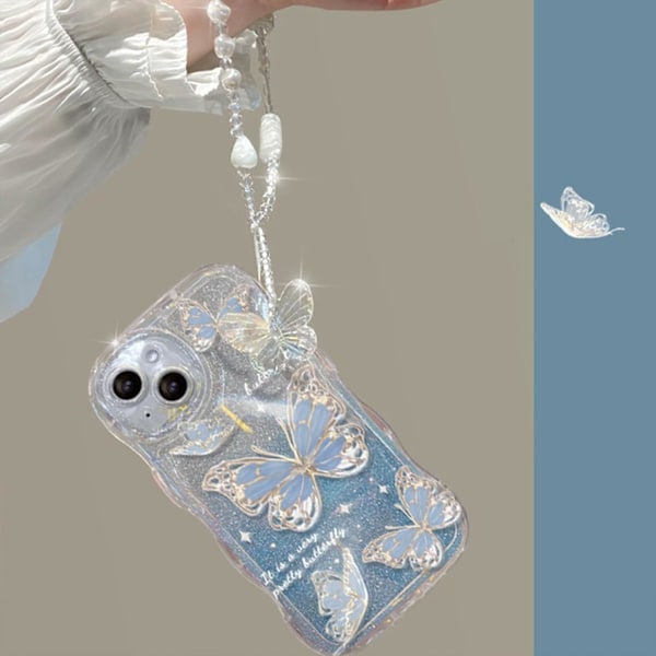 Yhteensopiva iPhone-puhelimien kanssa naisille/tytöille, söpö perhonen glitter bling rannekorulla, naarmuuntumaton iskunkestävä kuori iPhonelle, violetti rannekorulla Purpl Purple iPhone xr