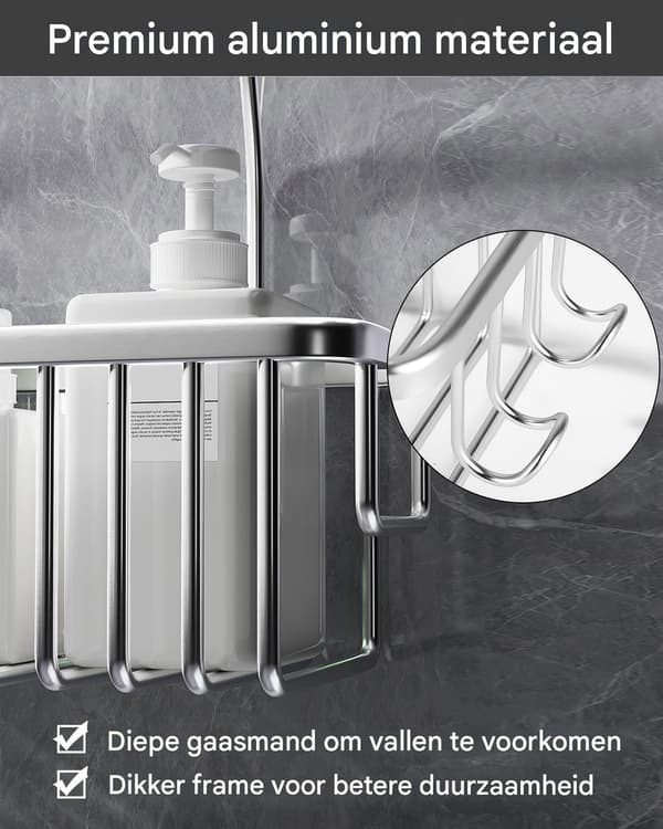 Dusjhylle 30 cm kremhvit rustfritt stål, rustfri organisator for baderomsglassvegger Silver