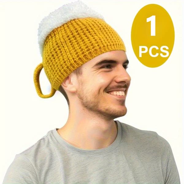 Ølkrus Lue Elastisk Vinterstrikkelue Lekent Humledesign Yellow