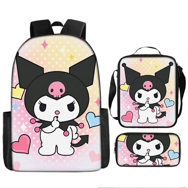 Tecknad Kuromi tredelat set Cinnamon dog KT katt tecknad grund- och gymnasieelever skolväska barnryggsäck 4 Backpack