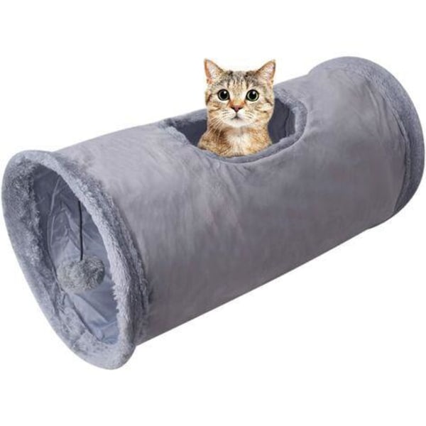 Kattetunnel, semsket skinn katte tunnel leke, veitunnel for katt, stoff katte tunnel kattunge kanin valp ilder, sammenleggbar katte tunnel med huler, 50×25×20cm (Khaki)