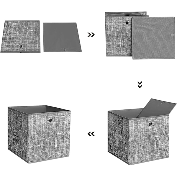 Oppbevaringsbokser - Pakke med 6 - Kuber, Bokser, Kurver, Kister - Ikke-vevd stoff, 30 x 30 x 30 cm, for leker, klær, grå