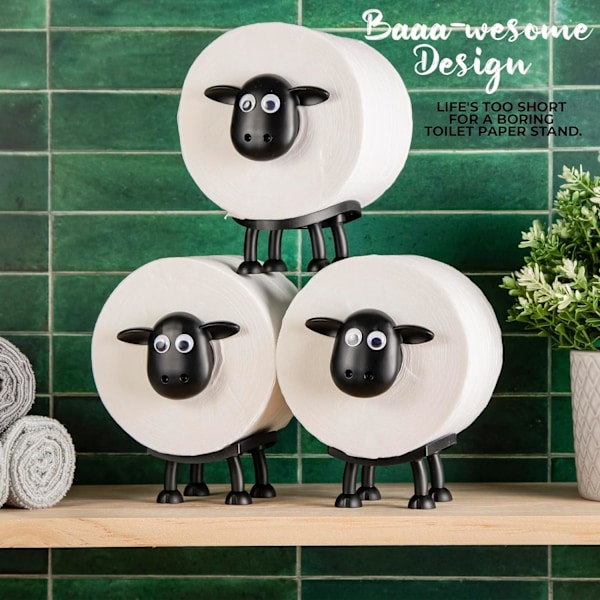 WC-paperitelinepidin Lampaalla - Hauska 3D-tulostettu Musta Lammas WC-paperitelinepidin Söötti Kylpyhuoneen Koriste 3-osainen Sarja