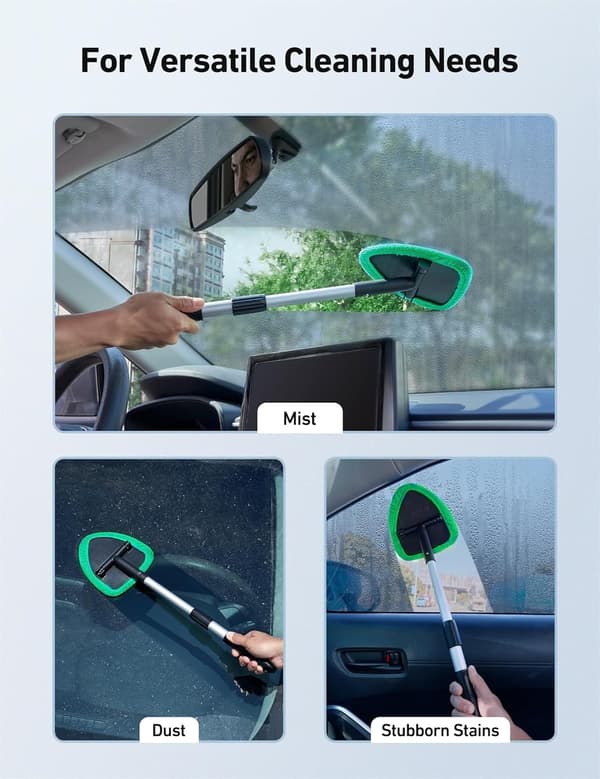 Windshield Washer, Car Windshield Cleaning Tool for Interior with 4 Reusable and Washable Microfiber Pads, Green green