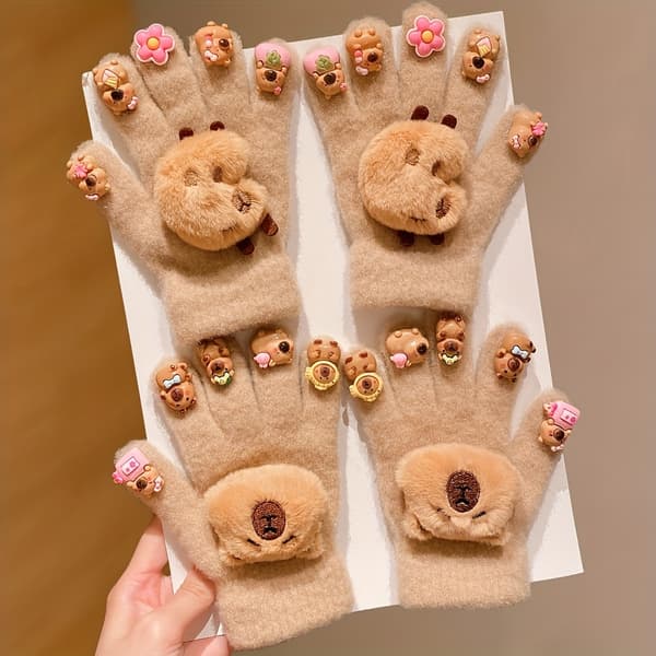 2/4 stk. LEMON LOVE Søde VVS-handsker - Bløde Varme Vinterhandsker til Ski Cykling Koldt Vejr Gave Capybara Combo Pack