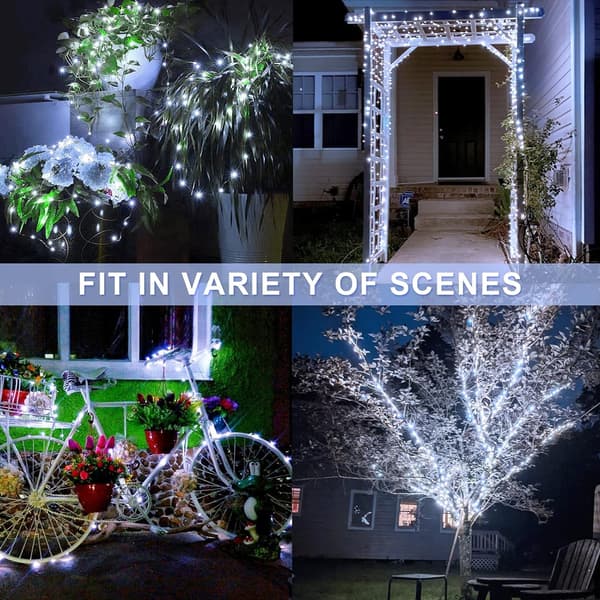 Updated Solar Panel Outdoor Solar String Lights, Super - Bright LED Lights 8 Modes Solar Christmas Lights, Flexible Silver Wire String Lights 22M for Perfect