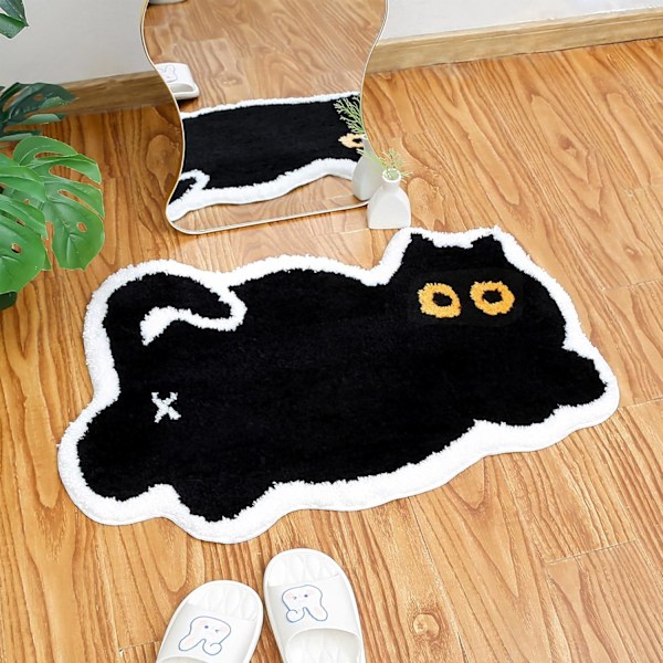 Söt Svart Katt Badrumsmatta för Badkar, Badrum, Sovrum, Studentrum, Dörrmatta, Kawaii Barn Kvinnor Badmattor, Halkfri, Badrumsdekoration{HH}