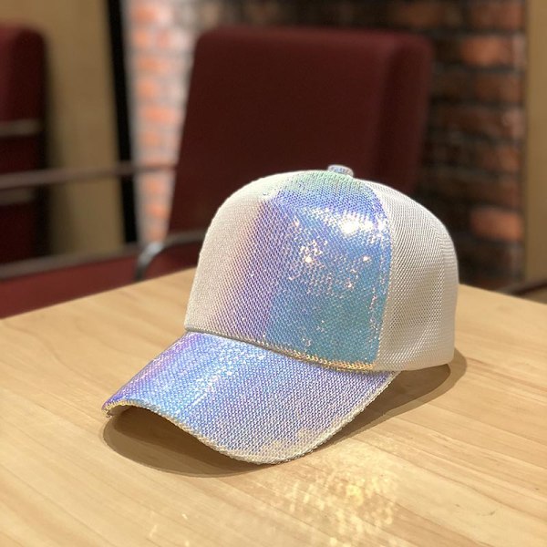 Sommer mesh paillet hat dame åndbar solhat rejse all-match koreansk baseballkasket andenæb kasket Small sequins all-inclusive white Adjustable