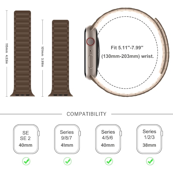 Magnetiske klokkereimer kompatible med Apple Watch-reimer, myk silikon erstatningsreim designet for iWatch Brun Brown 38/40/41mm