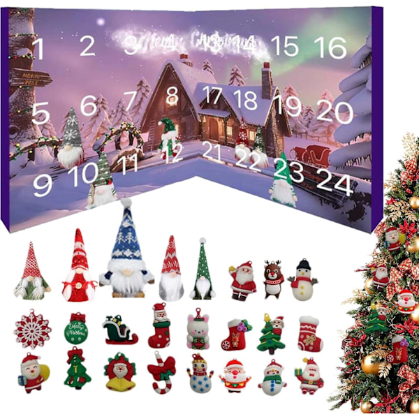 Adventskalender 2024, Juletellerkalender med 24 Figurer, Bærbar Julegave til Voksne, Barn og Venner 5 gnomes + 19 gadgets