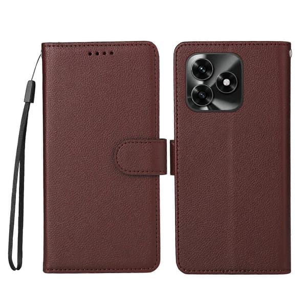 RFID-telefoncover til Honor X5c Plus med håndledsrem og kortlommer Brown