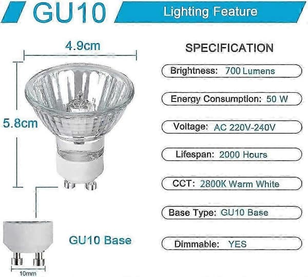 2025 GU10 50W Halogen Bulb, 8-pack GU10 Halogen Spotlight, 220V, 2800K Warm White, Dimmable GU10 Halogen Bulb_Super Gift