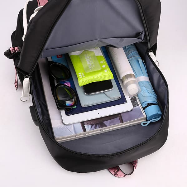 Large Capacity Travel Backpack with USB Charging - Trendy School Bag for Students with Laptop Compartment Black 2