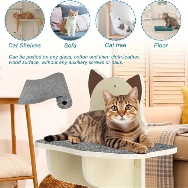 Selvklebende klorestativ for katt - DIY-beskyttelse mot kløring for møbler og vegger - Slitesterk teppebeskyttelse 200 x 40 cm mørkegrå