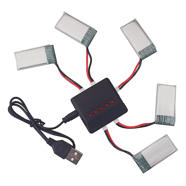 5-in-1 akkulaturi 5 kpl 3,7 V 550 mAh litiumpolymeeri Li-po -akulla ja USB-kaapelilla Syma Q11 H99w -malleille