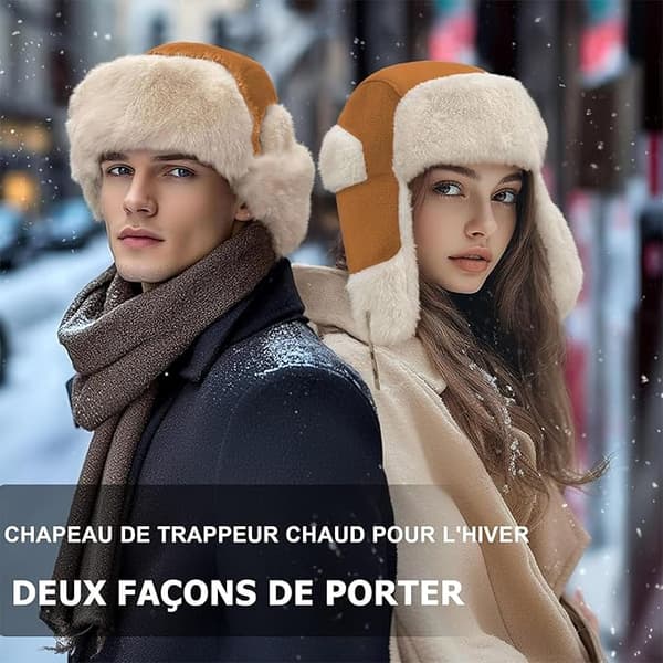 Vinter trapper hat med øreklapper, varm russisk hat til kvinder, trapper hat/skihue til mænd. orange
