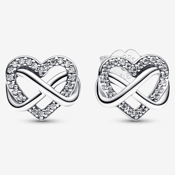 Pandora Sterling Silver Sparkling Infinity Heart Örhängen 292667C01, Inkluderar Originalförpackning{hh}