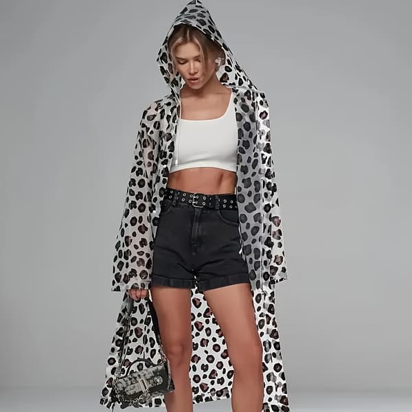 EVA Leopardmönstrad Regnkappa - Lättvikts Bärbar Justerbar Huva Sidfickor Mode Regnkläder för Alla Årstider Dark Brown-1