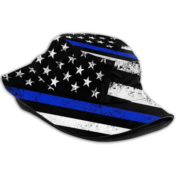 EN Hinkhattar Mode Solhatt Hopfällbar Utomhus Fiskarhatt för Kvinnor och Män Tunn Blå Linje Amerikansk Flagga{HH} Thin Blue Line American Flag One Size