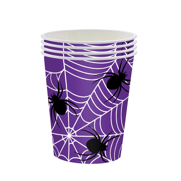 Lilla Spindelvev Halloween Fest Servisesett - Engangs Tallerkener, Kopper Og Servietter 24 purple straws