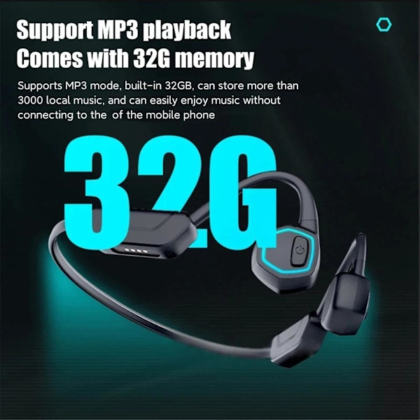Luujohdekuulokkeet Bluetooth Langattomat IPX8 Vedenpitävät MP3 Hifi Mikrofoni Kuulokkeet Uintiin (Musta)