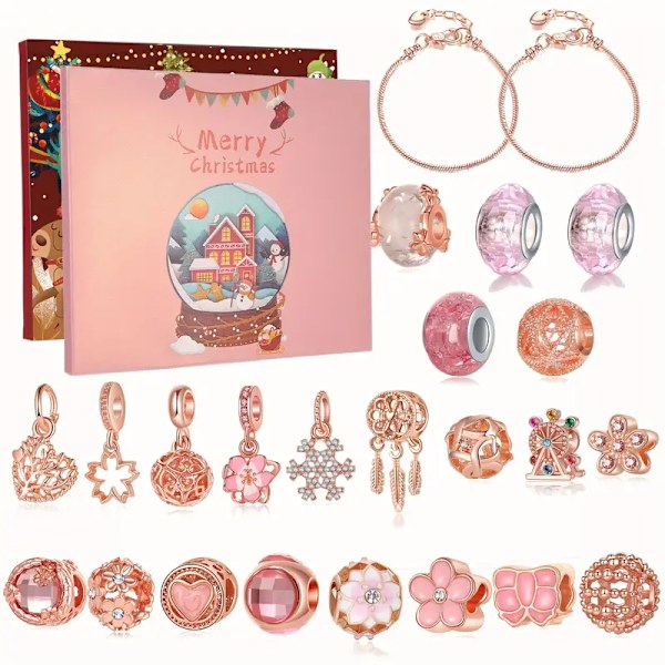 DIY Roséguld Pärl armband Kit - Adventskalender Presentset för Jul och Nyårsdekorationer 2024