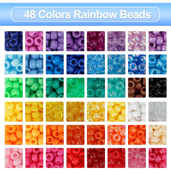 3960 stk Pony Perler for Vennskapsarmbånd Lagingssett 48 Farger Kandi Perlesett, 2400 stk Plast Regnbue Bulk og 1560 stk Bokstavperler Gold