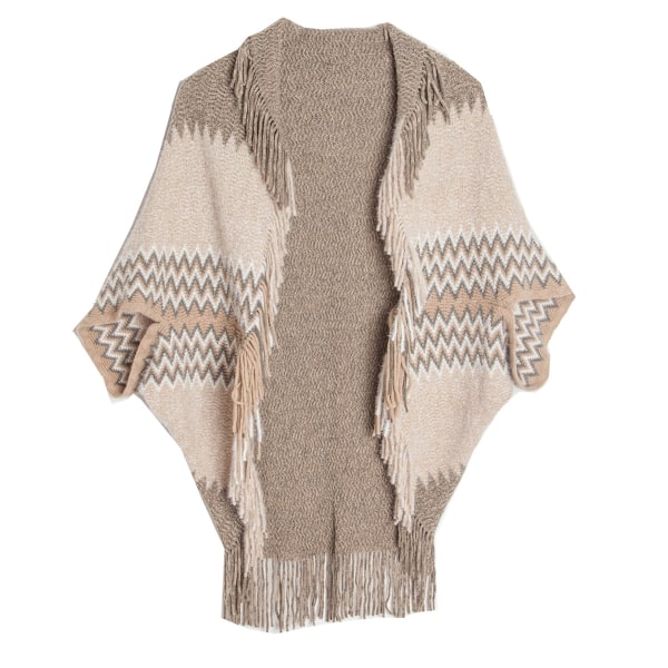 Varmt sjal for kvinner, åpen poncho-kappe med fargeblokker, vinter cardigan-sjal, trykte ponchoer for kvinner