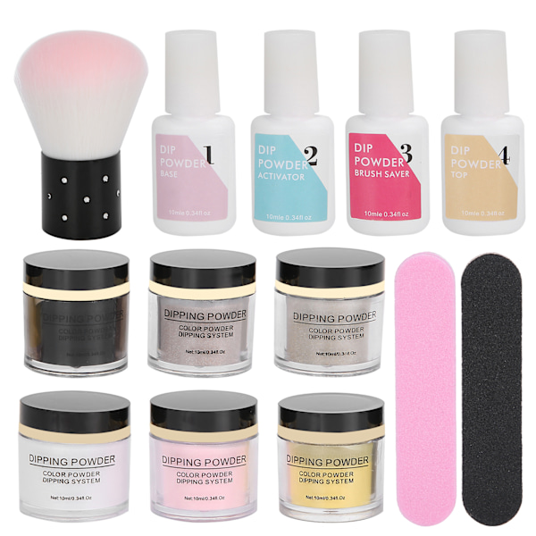 Nageldippningspulver Set Nagelkonst Pulver Topp Baslack Gel Dammborste Manikyrverktyg SetK1215