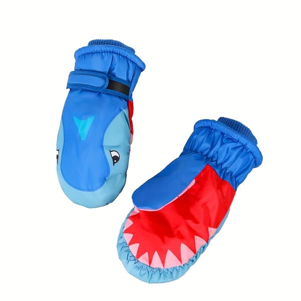 Skidhandskar för barn, termiska, vindtäta, hajdesign, vinter Blue Size M (Suitable for 3-5 Years Old)