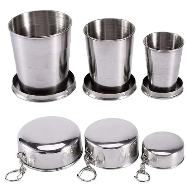 Hopfällbar mugg i rostfritt stål, set om 3{hh}