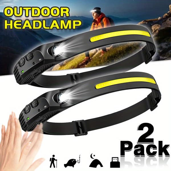 2 stk. Ultrasterke LED-hodelykter med bevegelsessensor, USB-oppladbare Exterior Headlamp 2pcs