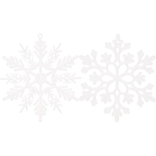 Plast julglitter snöflinga ornament julgransdekorationer, 4 tum, set med 36 White