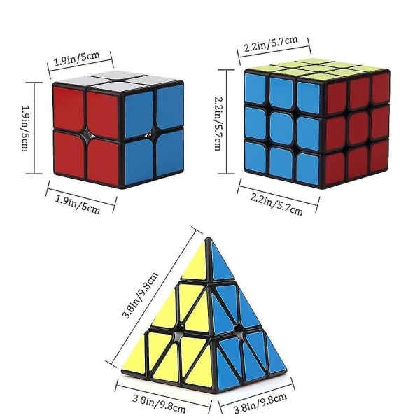 3 kpl Speed ​​Cube -setti, Musta pohja Palapeli Magic Cube -setti, jossa 2x2x2 3x3x3 Pyramid Smooth Puzzle Cube--